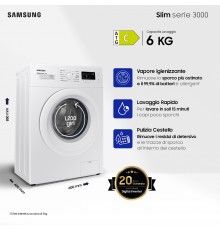 Samsung WW60A3120WE ET lavatrice slim a caricamento frontale 6 kg Classe C 1200 giri min, Porta bianca + Panel bianco