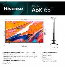 Hisense 65A6K TV 165,1 cm (65") 4K Ultra HD Smart TV Wi-Fi Nero 300 cd m²
