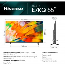 Hisense TV QLED Ultra HD 4K 65” 65E7KQ Smart TV, Wifi, HDR Dolby Vision, Quantum Dot Colour, Retroilluminazione DLED, Game Mode